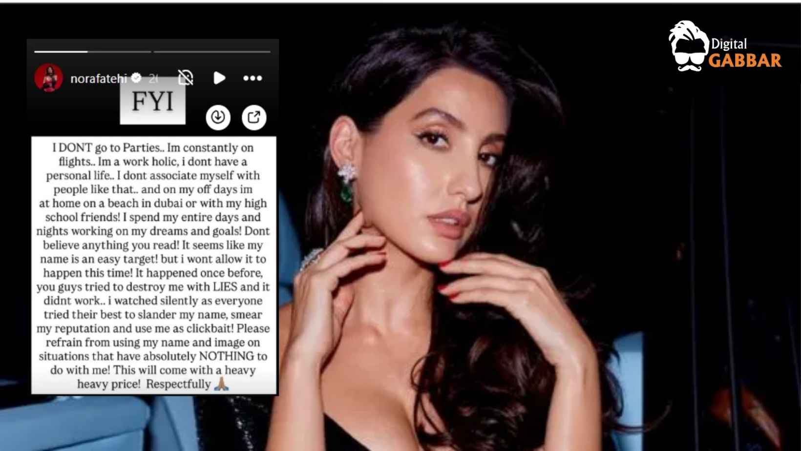 Nora Fatehi Drug Party Allegation Denial Statement